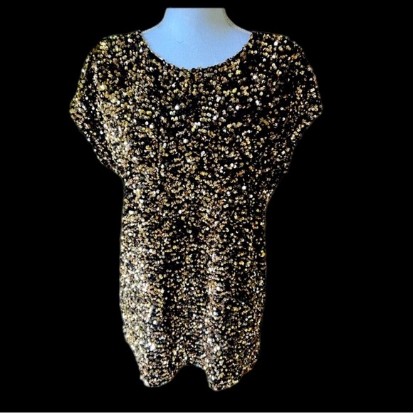 Cable and Gauge sequin ladies short sleeve top crewneck Velveteen back Medium - Picture 2 of 12